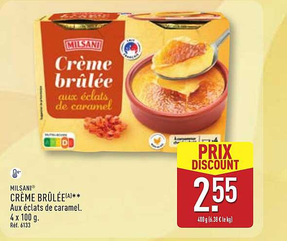 MILSANI CRÈME BRÛLÉE(A)** Aux éclats de caramel. 4 x 100 g. Réf. 6133