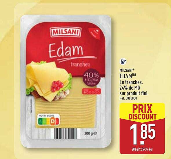 MILSANI® EDAM(B) En tranches, 24% de MG sur produit fini. Réf. 5006858
