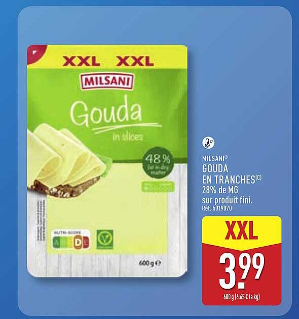 MILSANI® GOUDA EN TRANCHES(6) 28% de MG sur produit fini. Réf. 5019070