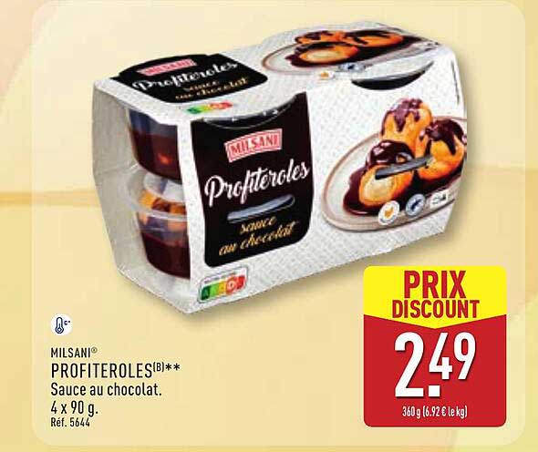 MILSANI PROFITEROLES[B]** Sauce au chocolat. 4 x 70 g. Réf. 5044