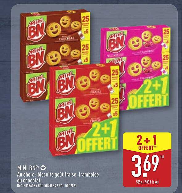 MINI BN® Au choix : biscuits goût fraise, framboise ou chocolat.