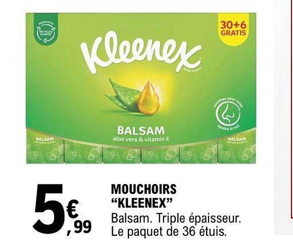MOUCHOIRS “KLEENEX” Balsam. Triple épaisseur. Le paquet de 36 étuis.
