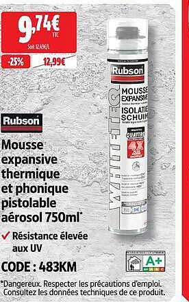 Mousse expansive thermique et phonique pistolable aérosol 750ml