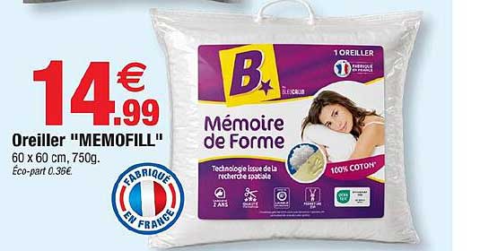 Oreiller "MEMOFILL" 60 x 60 cm, 750g. Éco-part 0.36€.