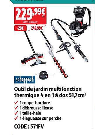 Outil de jardin multifonction thermique 4 en 1 à dos 51,7cm³