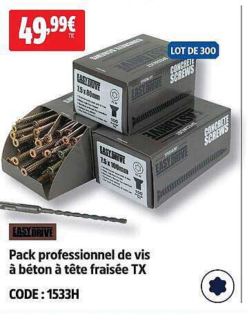 Pack professionnel de vis à béton à tête fraisée TX