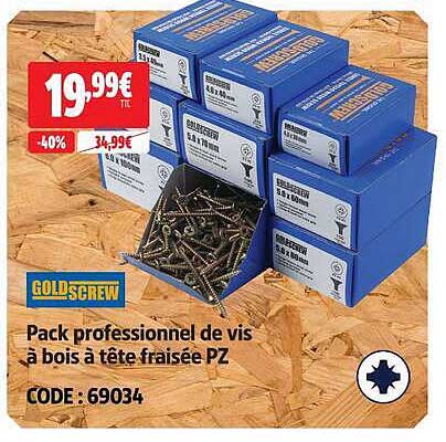 Pack professionnel de vis à bois à tête fraisée PZ