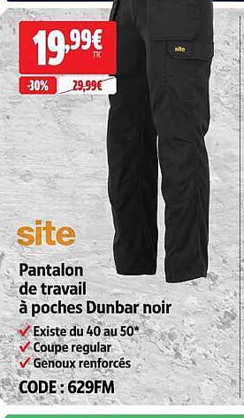 Pantalon de travail à poches Dunbar noir