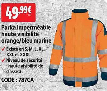 Parka imperméable haute visibilité orange/bleu marine