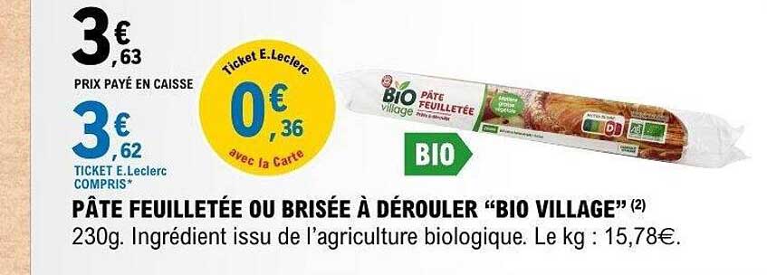 PÂTE FEUILLETÉE OU BRISÉE À DÉROULER “BIO VILLAGE”