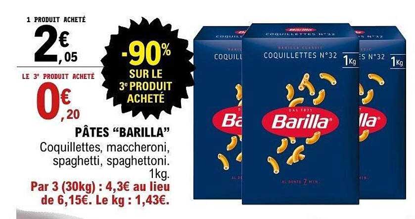 PÂTES “BARILLA” Coquillettes, maccheroni, spaghetti, spaghettoni. 1kg.