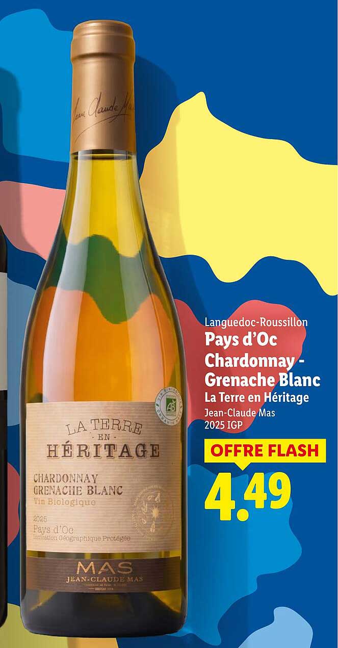 Pays d’Oc Chardonnay-Grenache Blanc La Terre en Héritage Jean-Claude Mas 2025 IGP
