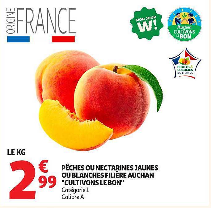 PÊCHES OU NECTARINES JAUNES OU BLANCHES FILIÈRE AUCHAN "CULTIVONS LE BON"