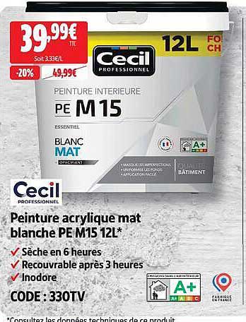 Peinture acrylique mat blanche PE M15 12L*