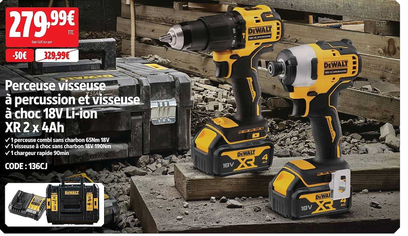 Perceuse visseuse à percussion et visseuse à choc 18V Li-ion XR 2 x 4Ah