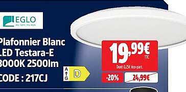 Plafonnier Blanc LED Testara-E 3000K 2500lm CODE : 217CJ