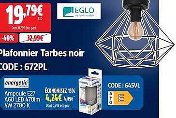 Plafonnier Tarbes noir