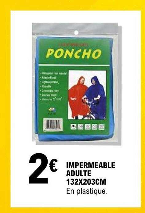 PONCHO IMPERMEABLE ADULTE 132X203CM