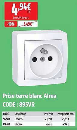 Prise terre blanc Alrea CODE : 895VR