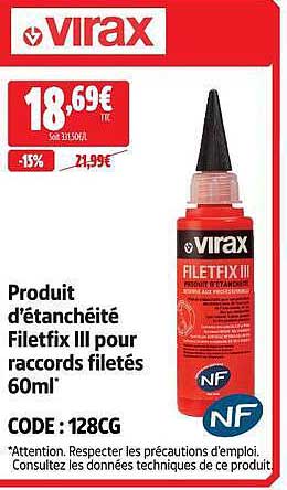Produit d’étanchéité Filetfix III pour raccords filetés 60ml