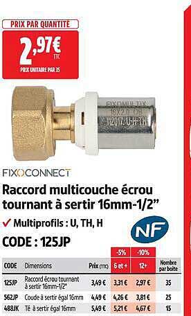 Raccord multicouche écrou tournant à sertir 16mm-1/2"