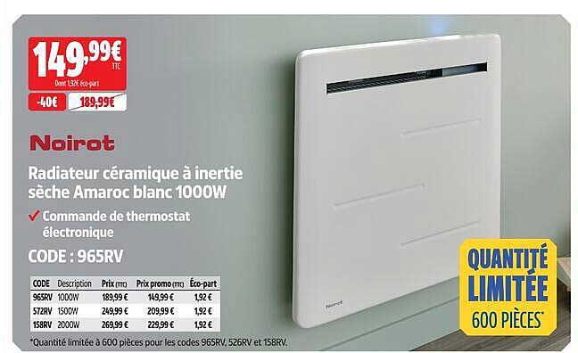 Radiateur céramique à inertie sèche Amaroc blanc 1000W
