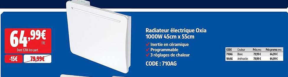 Radiateur électrique Oxia 1000W 45cm x 55cm