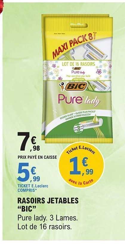 RASOIRS JETABLES “BIC” Pure lady. 3 Lames. Lot de 16 rasoirs.