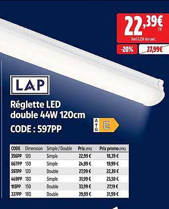 Réglette LED double 44W 120cm