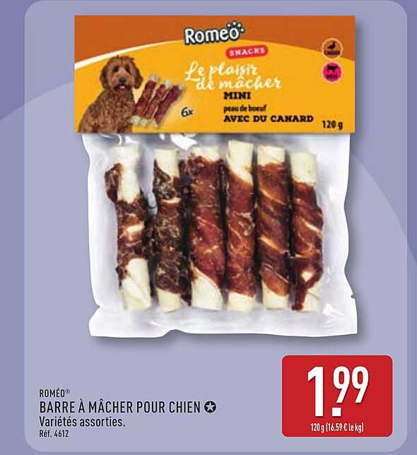ROMÉO® BARRÉ À MÂCHER POUR CHIEN Variétés assorties.