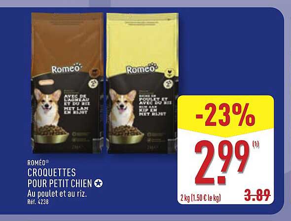 ROMÉO CROQUETTES POUR PETIT CHIEN Au poulet et au riz.