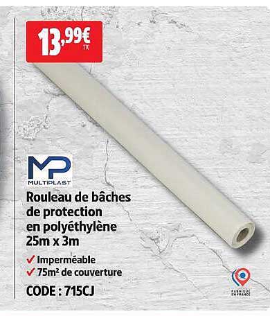 Rouleau de bâches de protection en polyéthylène 25m x 3m