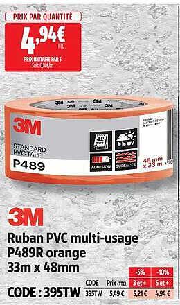 Ruban PVC multi-usage P489R orange 33m x 48mm
