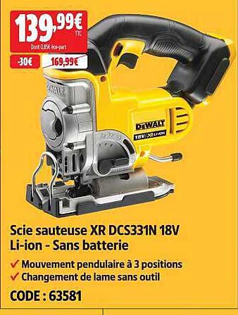 Scie sauteuse XR DCS331N 18V Li-ion - Sans batterie