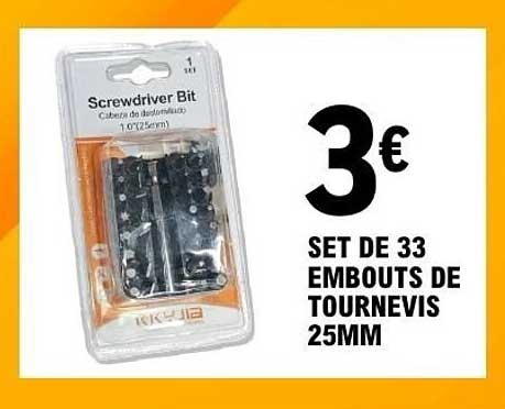 SET DE 33 EMBOUTS DE TOURNEVIS 25MM