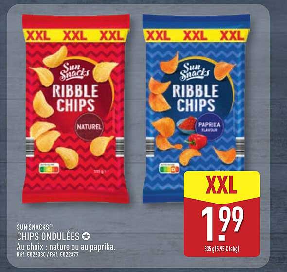 SUN SNACKS® CHIPS ONDULÉES ☆ Au choix : nature ou au paprika.