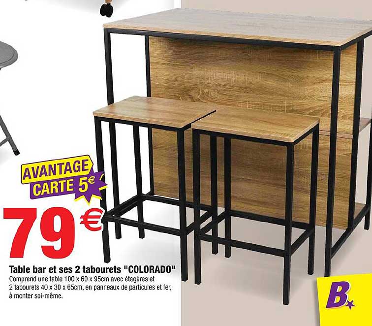 Table bar et ses 2 tabourets "COLORADO"