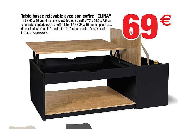 Table basse relevable avec son coffre "ELINA"