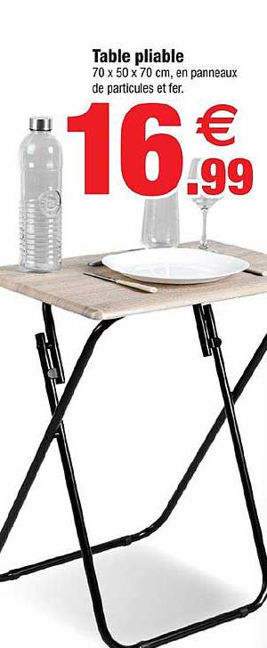 Table pliable 70 x 50 x 70 cm, en panneaux de particules et fer.