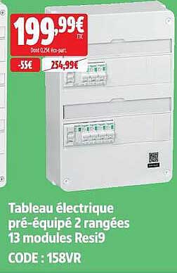 Tableau électrique pré-équipé 2 rangées 13 modules Resi9