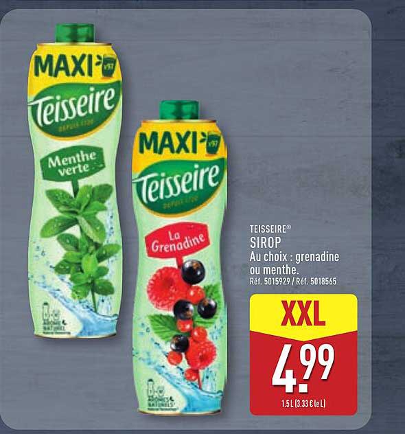 TEISSEIRE® SIROP Au choix : grenadine ou menthe.