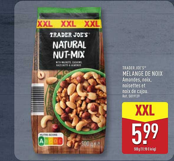 TRADER JOE'S® MÉLANGE DE NOIX Amandes, noix, noisettes et noix de cajou. Réf. 5019139