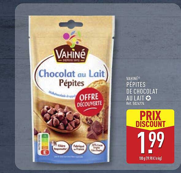 VAHINÉ PÉPITES DE CHOCOLAT AU LAIT