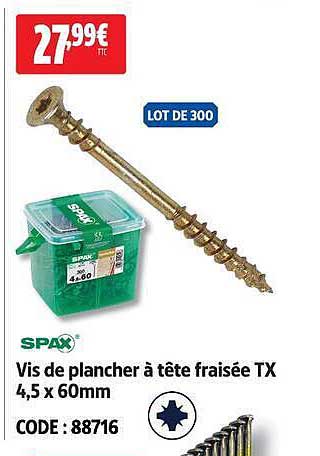 Vis de plancher à tête fraisée TX 4,5 x 60mm