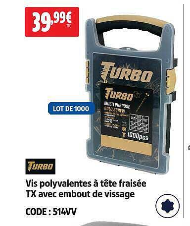Vis polyvalentes à tête fraisée TX avec embout de vissage