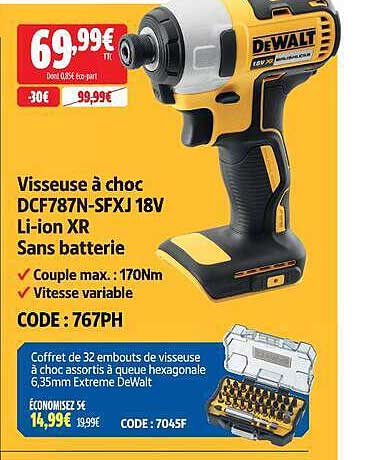 Visseuse à choc DCF787N-SFXJ 18V Li-ion XR Sans batterie