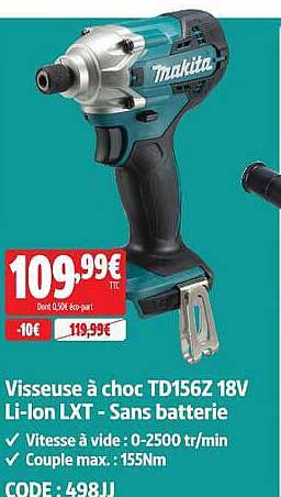 Visseuse à choc TD156Z 18V Li-Ion LXT - Sans batterie