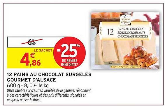 12 PAINS AU CHOCOLAT SURGELÉS GOURMET D'ALSACE