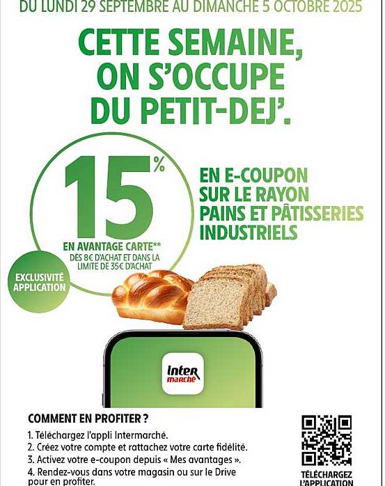 15% EN E-COUPON SUR LE RAYON PAINS ET PÂTISSERIES INDUSTRIELS