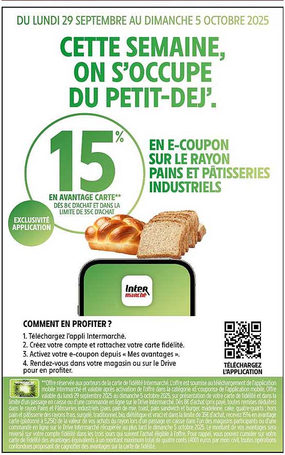 15% EN E-COUPON SUR LE RAYON PAINS ET PÂTISSERIES INDUSTRIELS